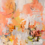Abstract oil painting with peaches, whites, oranges, and grays by slate gray gallery artist Karen Scharer