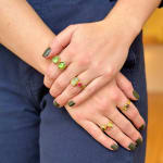 Yellow gold hammered ring with double diamonds by Fringe Gallery studio jeweler Petra Class