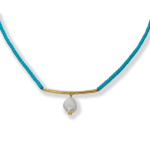 Turquoise Bead Necklace with Pearl Drop by Slate Gray Gallery studio jeweler Barbara Heinrich