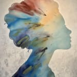 Acrylic and mixed media painting on handmade paper of a women's silhouette by Slate Gray Gallery artist Christopher Peter