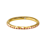 20k yellow gold eternity ring band with 45 pink sapphires by Fringe Gallery studio jeweler Nanci Modica