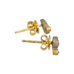 Pear-shaped rose cut diamond earrings with small round diamonds set in 14k white gold bezels with 18k yellow gold ear posts by Fringe Gallery studio jeweler Todd Pownell