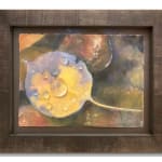 Pastel painting of leaves with drops of water by slate gray gallery artist Bruce A Gomez