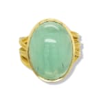 Light green emerald cabochon ring by Slate Gray Gallery studio jeweler Barbara Heinrich (side view)