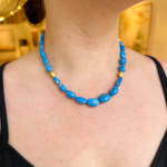 Blue Ceruleite Necklace with Gold Beads by Fringe Gallery studio jeweler Barbara Heinrich