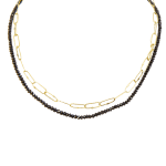 Black diamond bead and 18k yellow gold paperclip chain by Fringe Gallery studio jeweler Petra Class