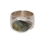 Wide Band SS Shank w/ Labradorite Faceted Stone Set in Fine Silver Bezel by Fringe Gallery studio jeweler Marki Knopp