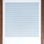 Framed blue thread on paper work by Fringe Gallery artist Rebecca Messier