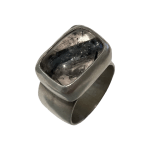 Wide Band SS Shank w/ Tourmalinated Quartz Stone Set in Fine Silver Bezel by Fringe Gallery studio jeweler Marki Knopp