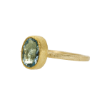 22k and 18k yellow gold ring with faceted oval aquamarine by Fringe Gallery studio jeweler Petra Class