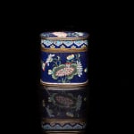 Antique Chinese Opium Box in Cloisonné Enamel, decorated with Floral Motifs and Interior Scenes: item with fond in lapis lazuli,...