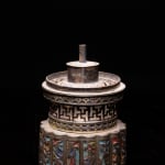 Antique Chinese Opium Lamp with Round Base that is Multi-lobed. The Lamp Glass Holder has an Openwork Decor with Svastikas...