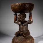 Massive and Robust Zela Caryatide Stool held by a Female sculpture covered with typical scarifications., first half 20th C