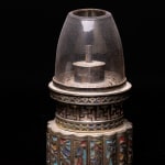 Spectacular Antique Chinese Opium Lamp with a Round Silver Base that is Multi-lobed and elaborated in Cloisonné. The Copper Lamp...