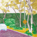 sketch or a purple road with trees along the side