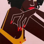 Painting of black woman in yellow bra by Jillian Evelyn
