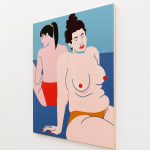 Painting of two woman sitting back to back topless by Jillian Evelyn