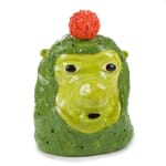 Katie Kimmel's ceramic sculpture of a green figure with a red ball on its head