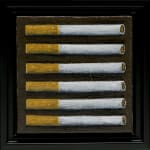 painting of six cigarettes in a row in a black frame