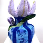 Shishi San tufted vase - blue with purple flowers