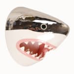 sculpture of a shark head with its teeth showing