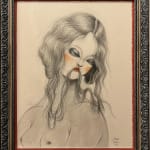 framed drawing of woman with flushed cheeks