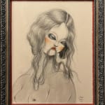 framed drawing of woman with flushed cheeks
