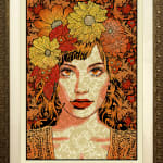 Red, Orange, and yellow portrait of a woman with flowers on her head