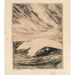 scene of a wave with the sky on beige paper
