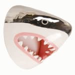 sculpture of a shark head with its teeth showing