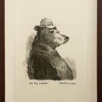A drawing of a bear wearing a baseball hat.