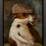 dog wearing a newsboy cap and smoking a cigarette