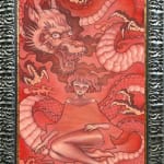 painting of a dragon and a woman by Audrey Kawasaki