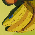 detail of Natalia Juncadella painting of grass, shadows, oranges and bananas