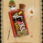 Painting of a willy wonka bar with other references to the movie around it