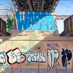 Painting by Valeri Larko of a city wall with graffiti