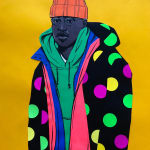 Dennis Brown's piece on paper of a male figure wearing a polkadot jacket