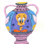 Studio Ski- vases with a cartoon bird on front in yellow