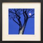 framed painting of a tree in the night time