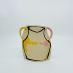 Alison Owen's sculpture of a vase with a black border and pastel colors