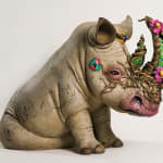 Dulk rhino sculpture with flowers on tusk