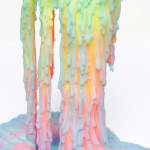 Dan Lam slime sculpture with gradient of green, red, and blue