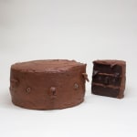 Stephen Morrison sculture of chocolate cake with dog face and slice of cake with dog face