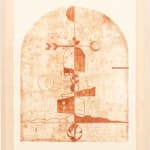 Madeleine Tonzi - Traced print in shades of red of stacking and layering landscapes, objects, and shapes.