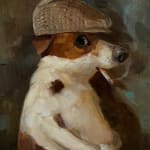dog wearing a newsboy cap and smoking a cigarette