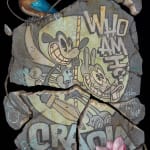 Painting of broken stone with animal illustrations on it and the words "Who am I"