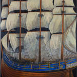 Paul Gagner painting of a ship with four masts and many sails