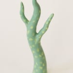 Jen Dwyer porcelain sculpture of stylized cactus light green with pale yellow spots