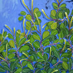 Natalia Juncadella painting of green leaves on blue background