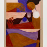 Abstract painting of a woman in brown, pink, purple and white